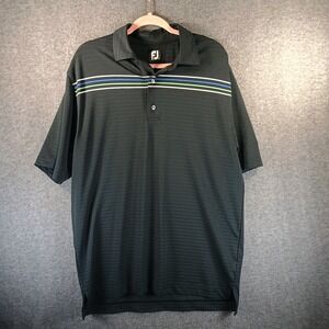 FootJoy‎ Golf Shirt Polo Mens Large Black Striped Performance Logo